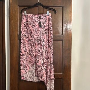 Maje Asymmetrical Pink Paisley Skirt